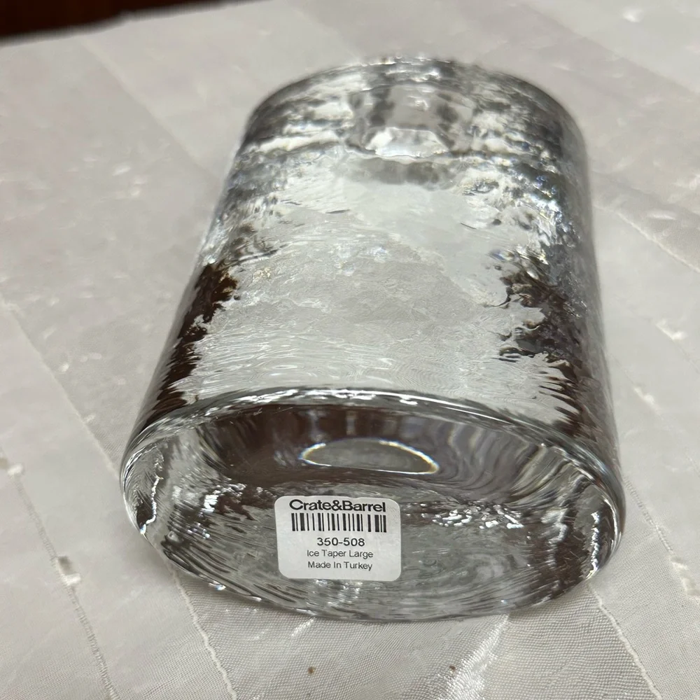 Crate & Barrel Large Ice texture Glass paperweight taper candle holder
